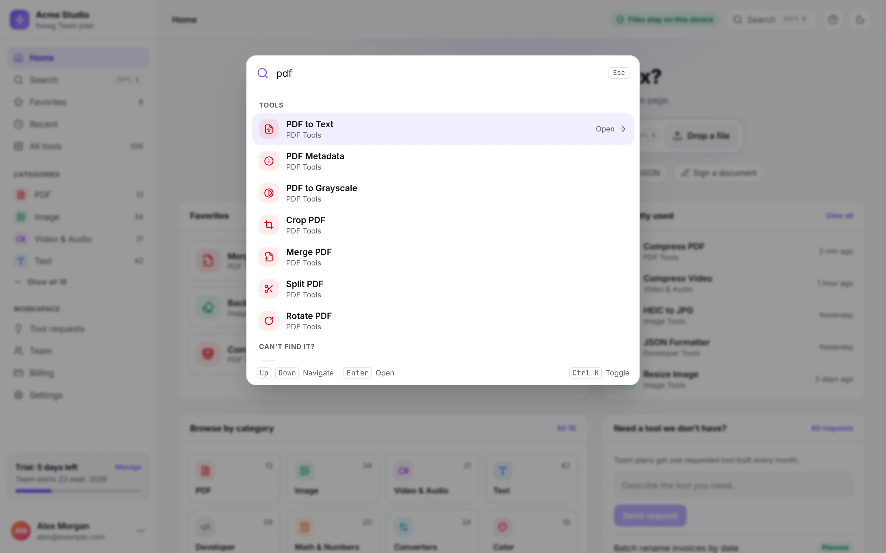 Searching tools with Ctrl K